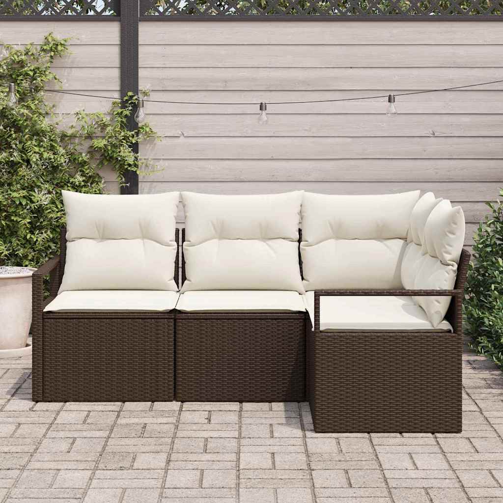 Garten-Sofa-Set mit Kissen mit Speicher 4 pcs Braun und Creme